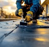 Handwerker verklebt eine Nahtstelle der Abdichtung